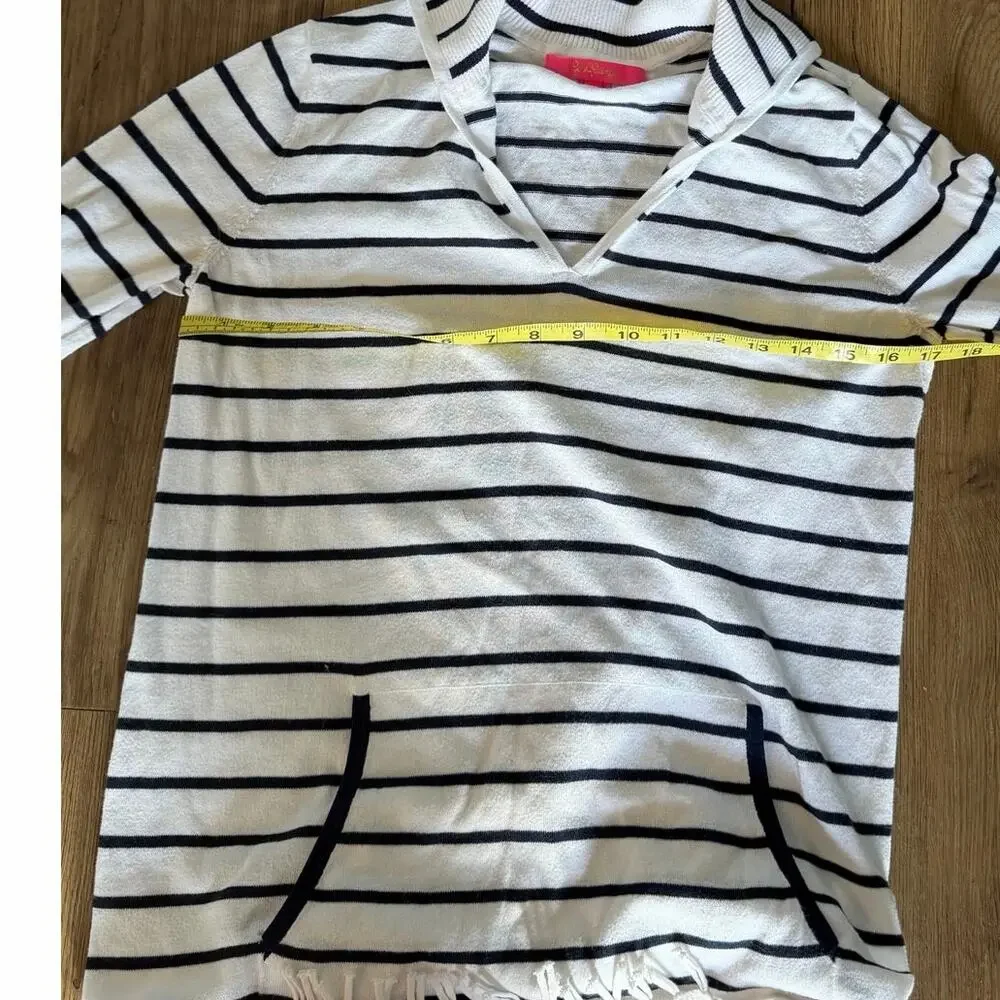 Lilly Pulitzer Crestwood Sweater | Navy Maritime Stripe | Fringe Hem | Size S - Picture 5 of 7